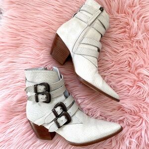 Matisse Harvey Western White Snakeskin Ankle Boots with Buckles